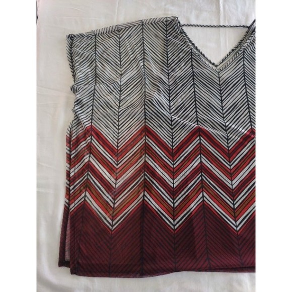 Lane Bryant Black/White/Red Chevron Striped Sheer Top w/ Lining, Plus Size 18/20 - Picture 3 of 7